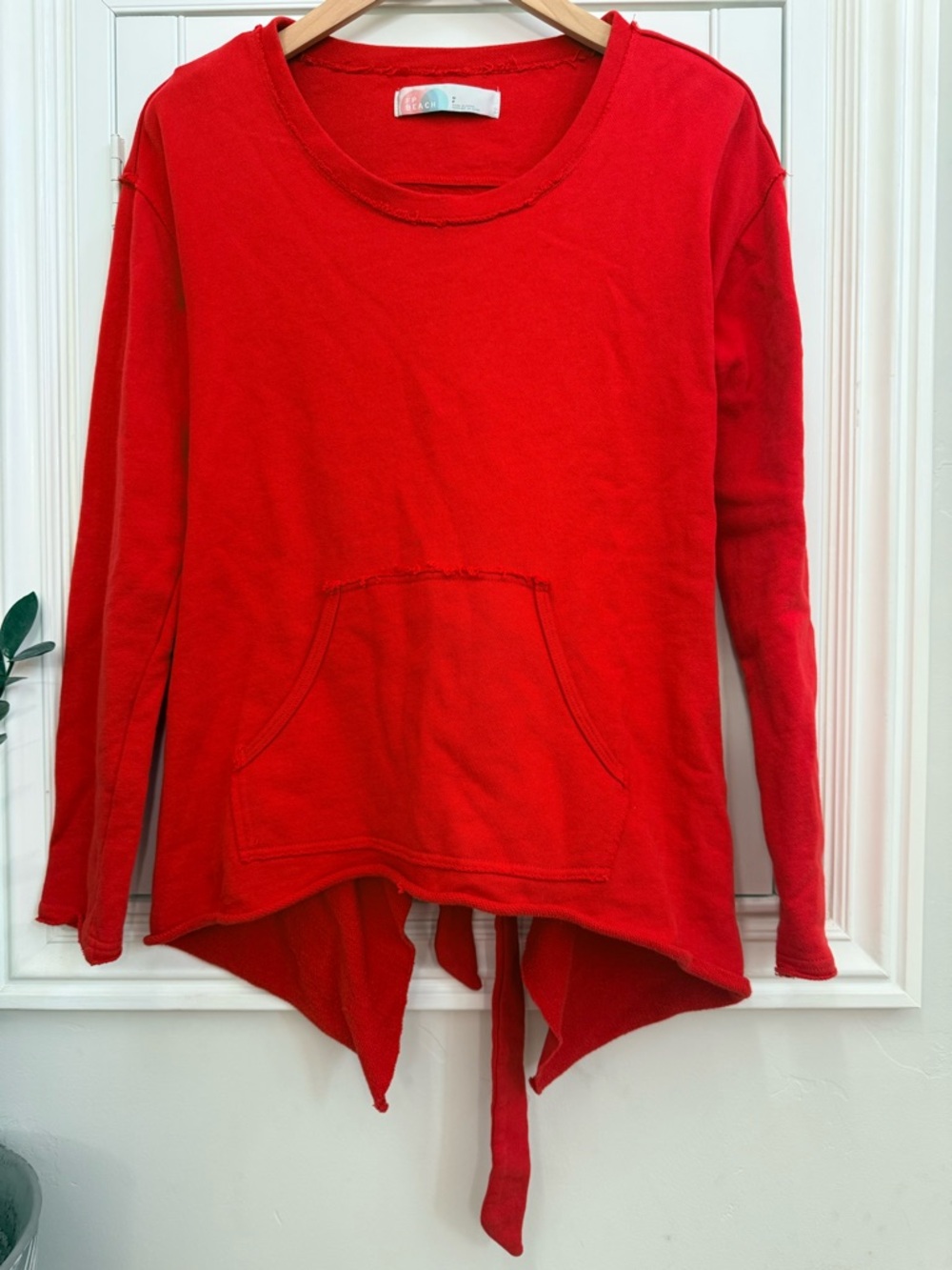 Free People Beach Red Long Sleeve Backless Top with Front Pocket - Size Small